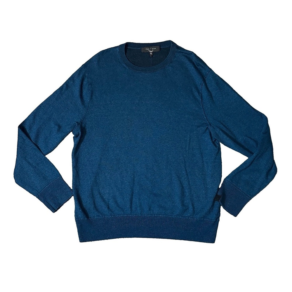 Rag & Bone Sweater Mens XXL Blue Merino Wool Linen Crewneck Knit Pullover Preppy
